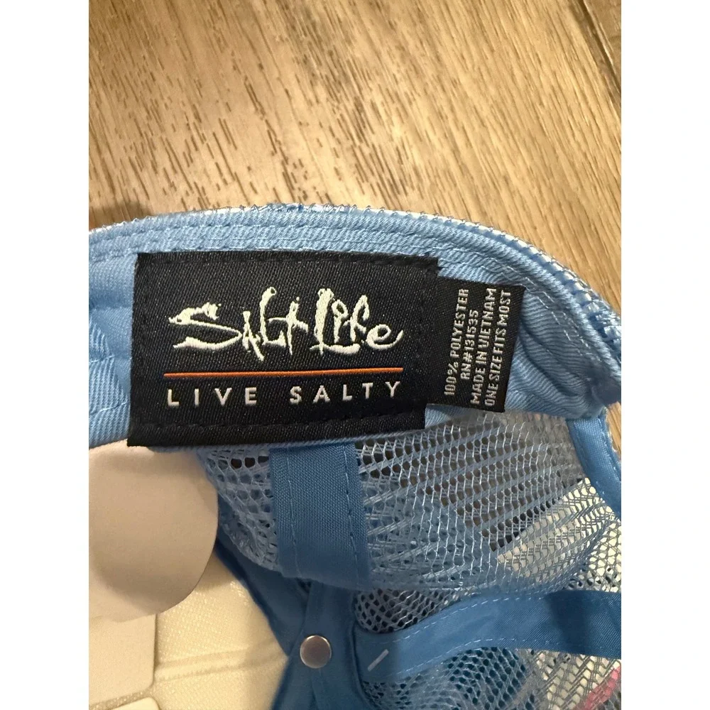 Salt Life Find Your Oasis Trucker Hat Blue White Mesh Snapback Cap Beach NEW
